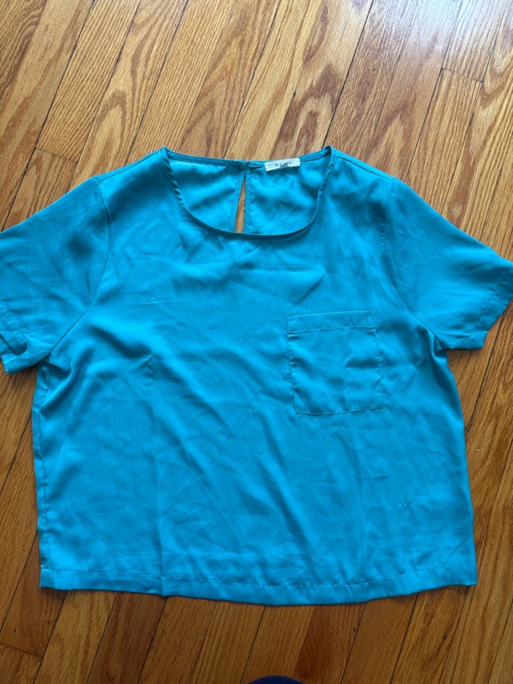 Pleione Teal Short-Sleeve Pocket Blouse
